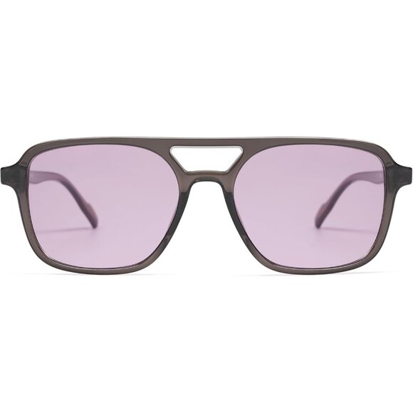 Women's Grey Purple Trendy Rectangle Retro Aviator Sunglasses Elegant Frame - Picture 3 of 6